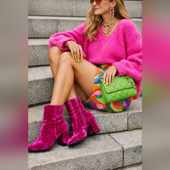 & other stories and Pink fuchsia Velvet ankle boots booties 39 8 night fever - Picture 12 of 12